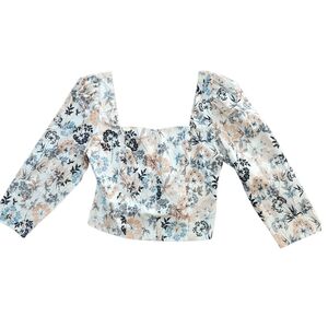 a.n.a‎ NWOT  Floral Square Neck Blouse - Blue and Peach Size: XS
